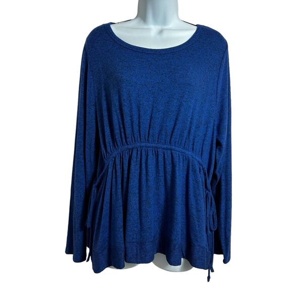 Caslon Cozy Waist Tie Peplum Top Sz Medium Blue Mazarine Long-Sleeve New - Picture 2 of 7